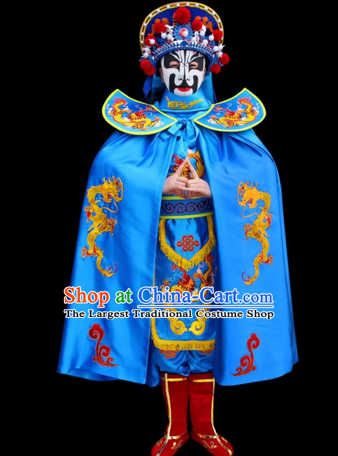 Chinese Traditional Bian Lian Blue Outfit Mask Change Costume and Hat Professional Sichuan Opera Mask Changing Clothing Complete Set