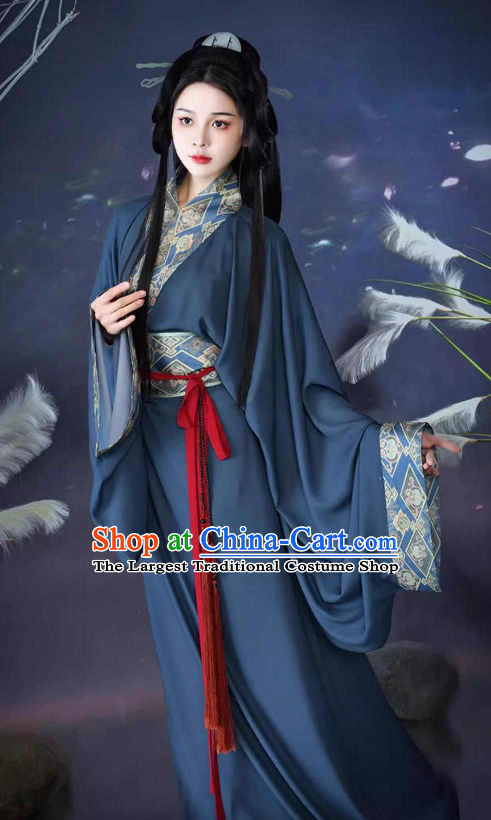 Traditional Chinese Hanfu Dress Dark Blue Warring States Robe Ancient Princess Costume