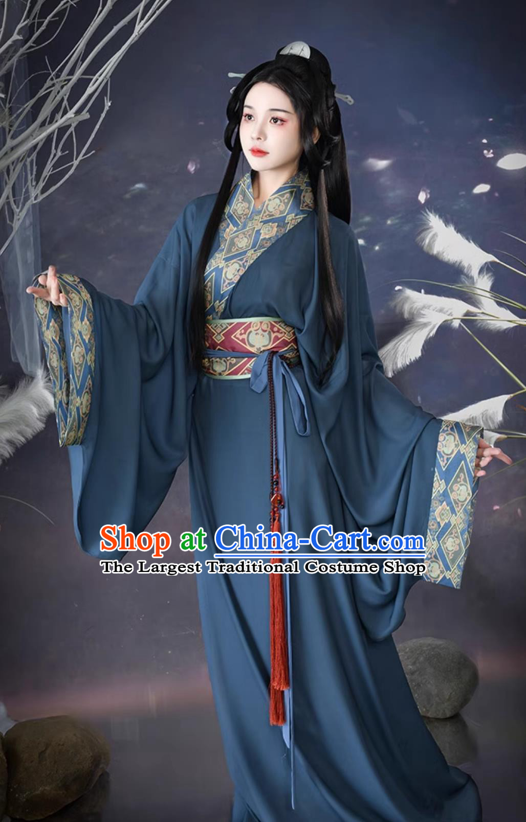 Traditional Chinese Hanfu Dress Dark Blue Warring States Robe Ancient Princess Costume