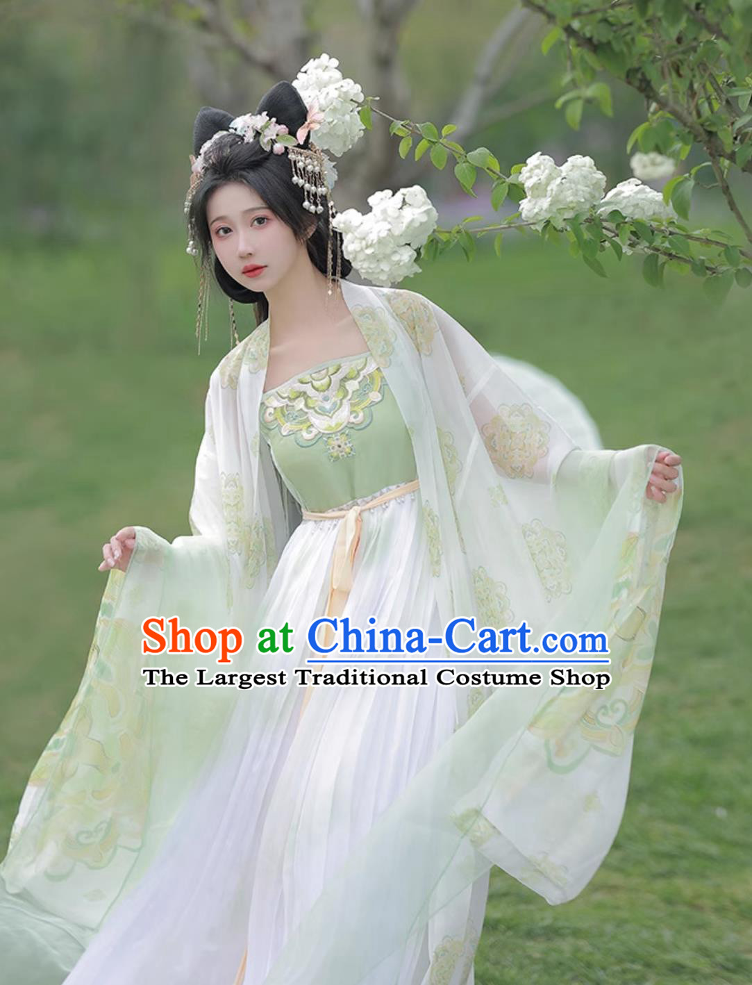 Chinese Traditional Light Green Hanfu Dress Song Dynasty Embroidered Clothing Ancient China Princess Costume