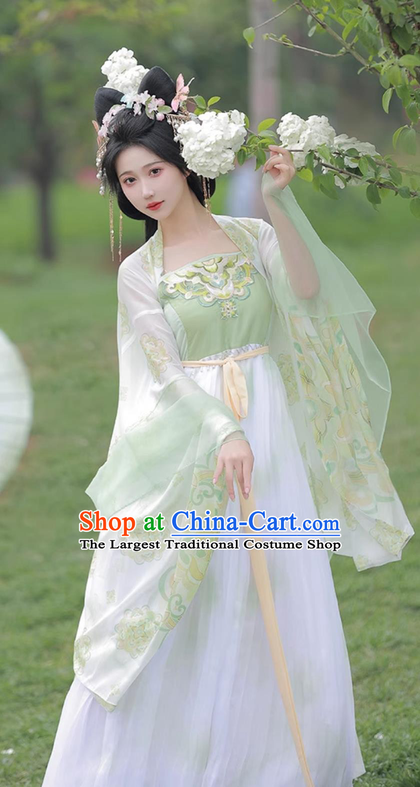 Chinese Traditional Light Green Hanfu Dress Song Dynasty Embroidered Clothing Ancient China Princess Costume