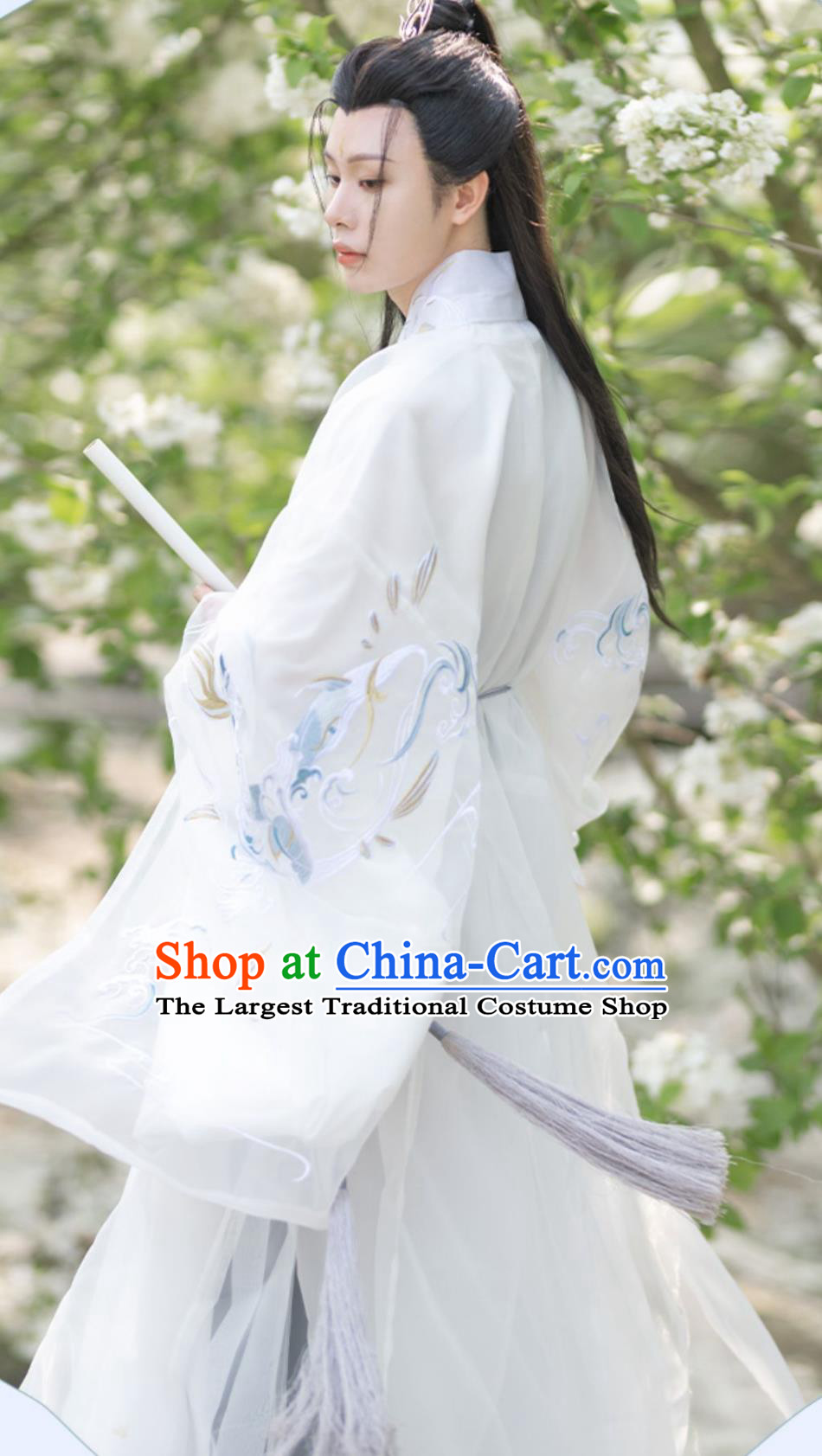 Ancient China Young Scholar Costume Chinese Ming Dynasty Prince Embroidered Clothing Traditional Hanfu White Robe