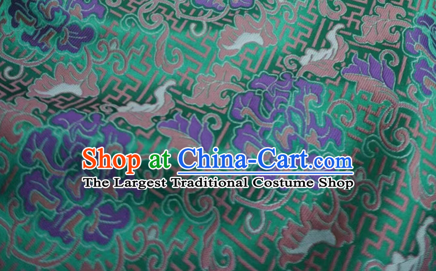 Traditional Chinese Fabric Classical Qipao Green Brocade Buddhism Swastika Pattern Cloth