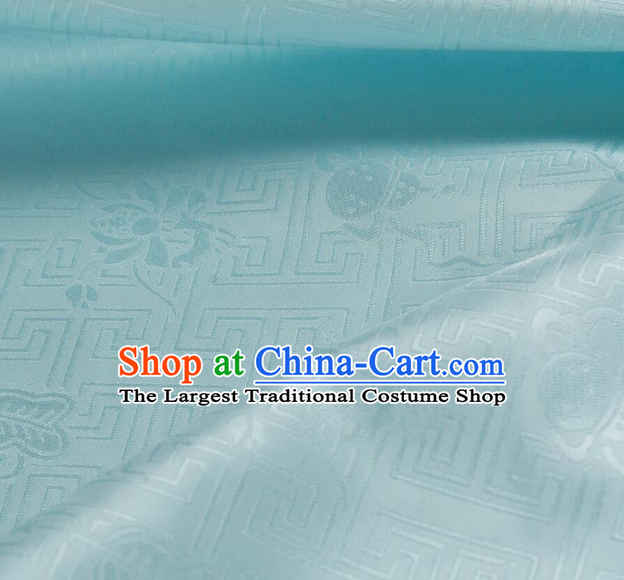 Classical Hanfu Dress Light Blue Brocade Buddhism Swastika Pattern Cloth Traditional Chinese Fabric