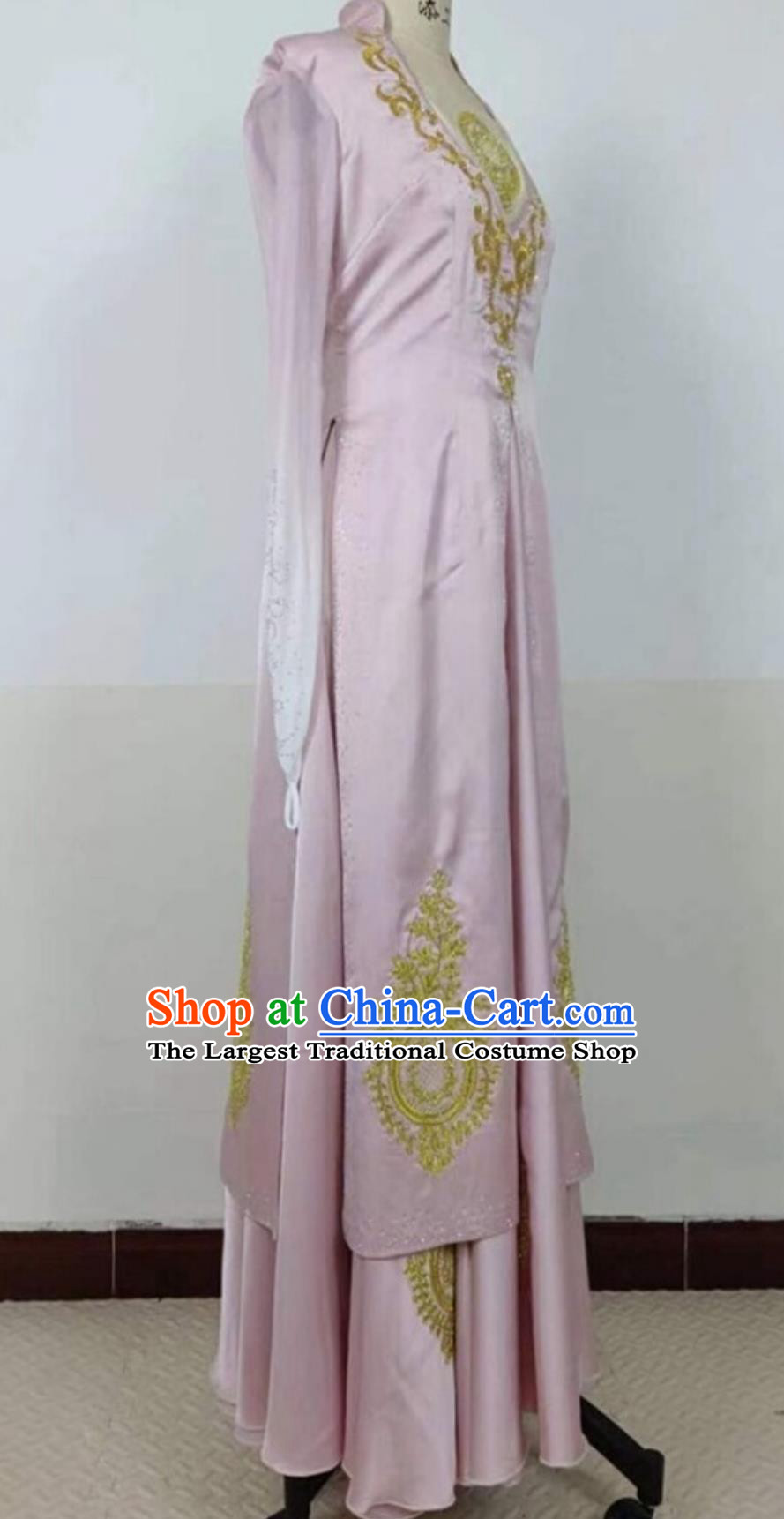 Chinese Ethnic Women Group Dance Pink Dress Uyghur Nationality Dance Clothing Xinjiang Folk Dance Costume