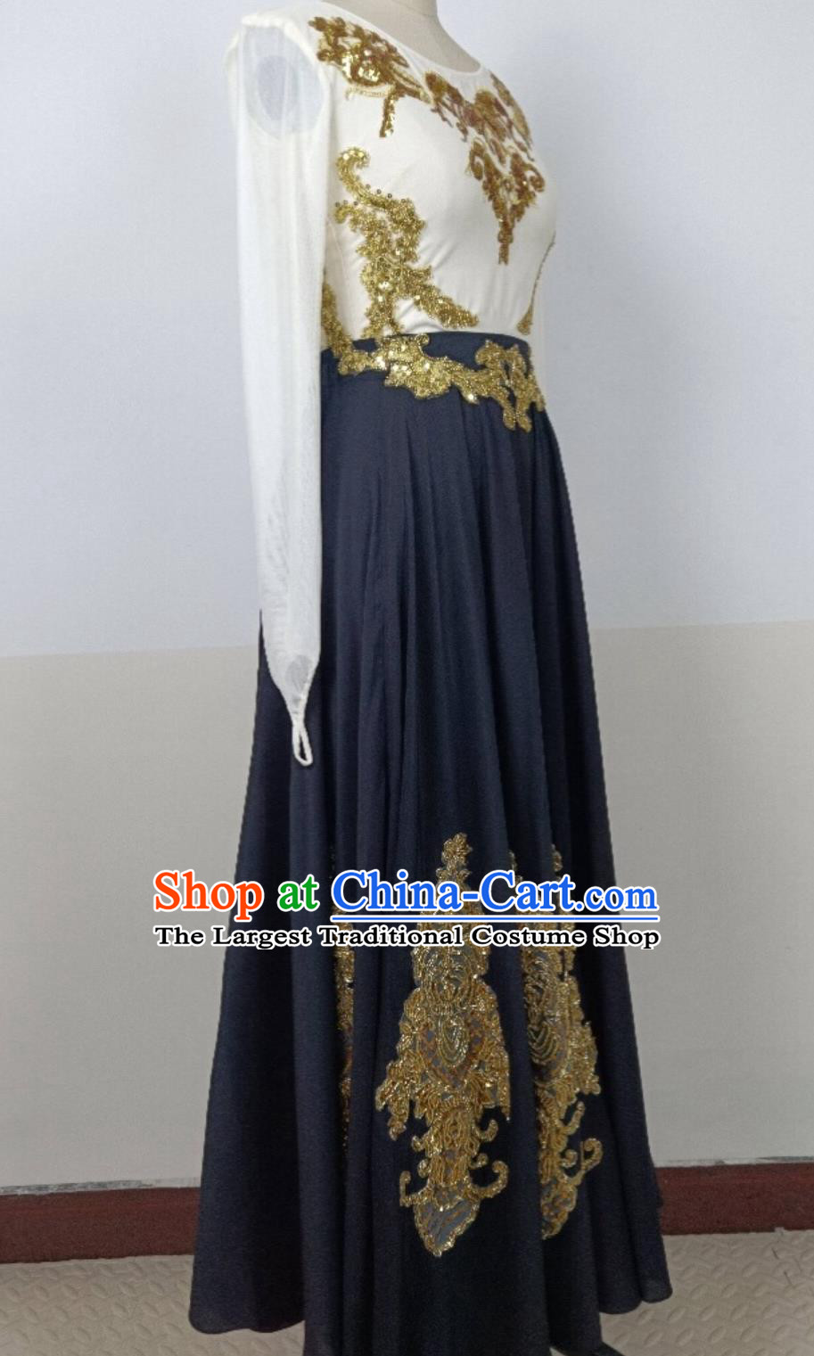 Chinese Xinjiang Folk Dance Costume Ethnic Women Group Dance Dress Uyghur Nationality Dance Clothing