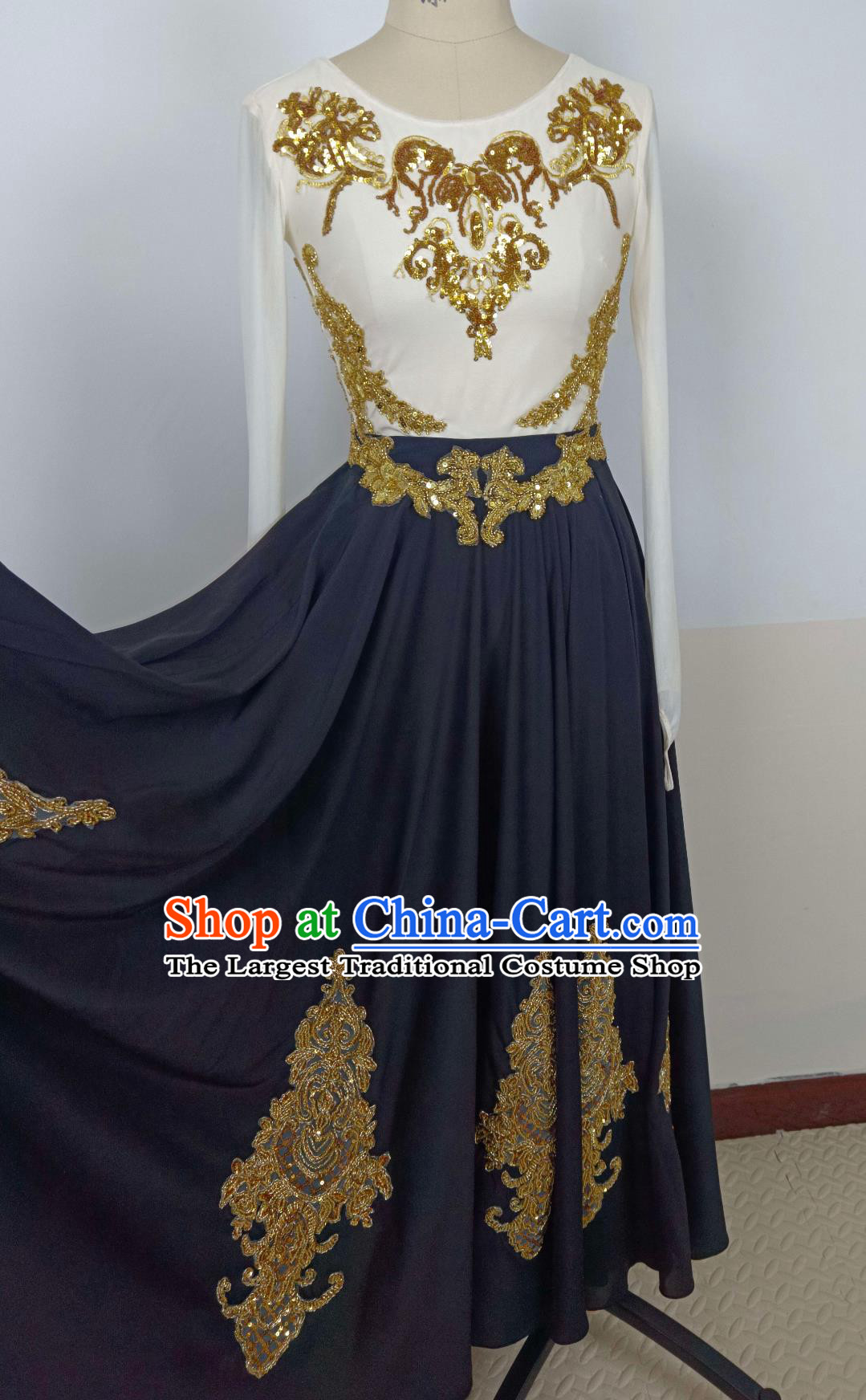 Chinese Xinjiang Folk Dance Costume Ethnic Women Group Dance Dress Uyghur Nationality Dance Clothing