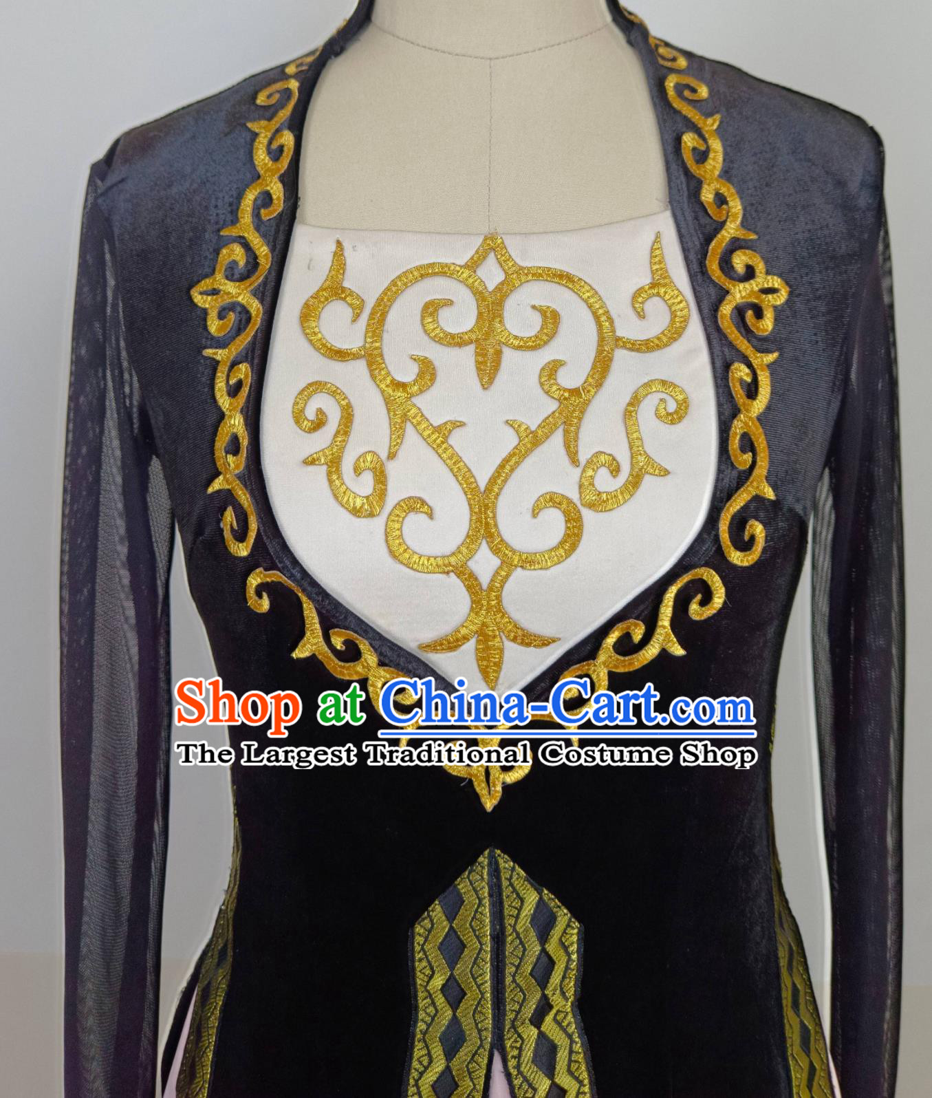 Chinese Xinjiang Ethnic Women Group Dance Black Dress Uyghur Nationality Dance Clothing Folk Dance Costume