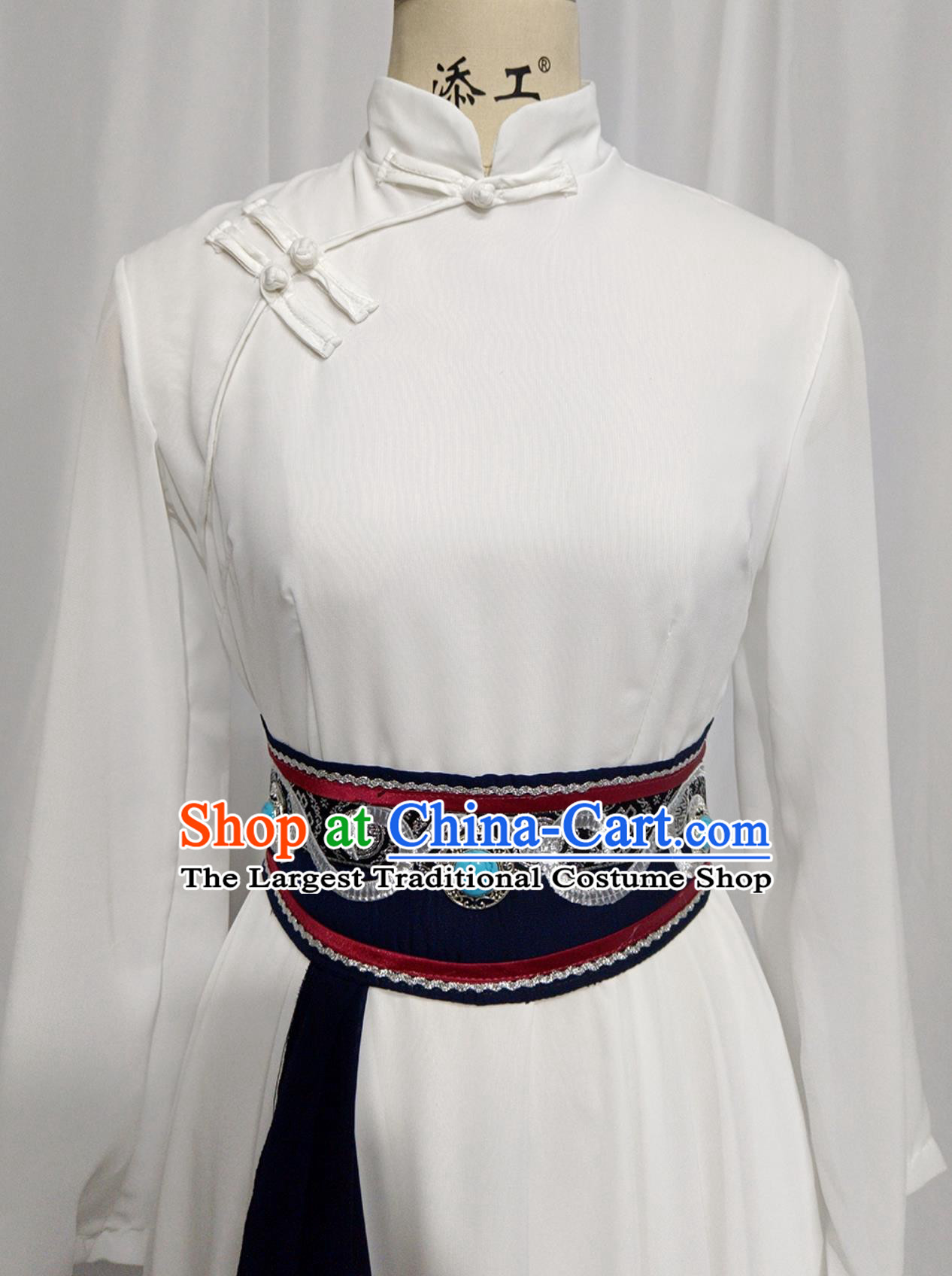Chinese Mongolian Folk Dance Costume Ethnic Women Group Dance White Dress Mongol Nationality Dance Clothing