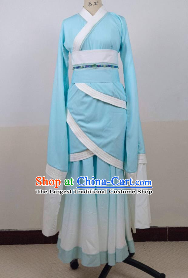 Chinese Women Group Dance Blue Hanfu Dress Classical Dance Clothing Dance Curving Front Robe Costume