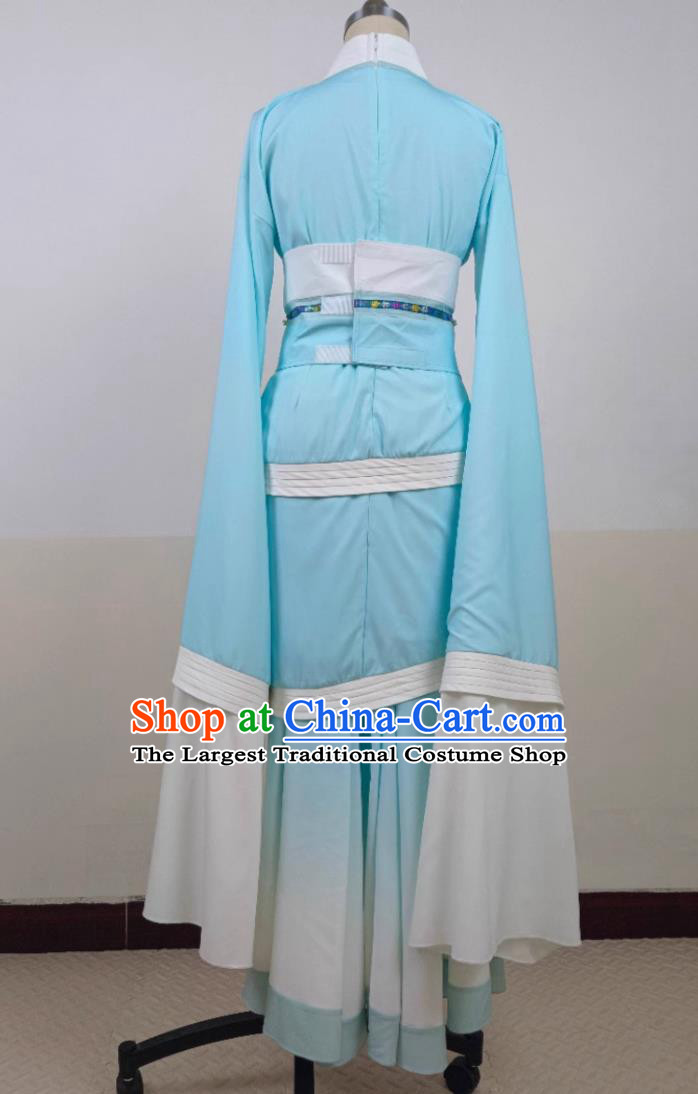 Chinese Women Group Dance Blue Hanfu Dress Classical Dance Clothing Dance Curving Front Robe Costume