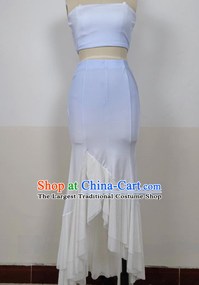 Chinese Ethnic Women Group Dance Blue Dress Yunnan Dai Nationality Peacock Dance Clothing Taoli Cup Dance Contest Costume