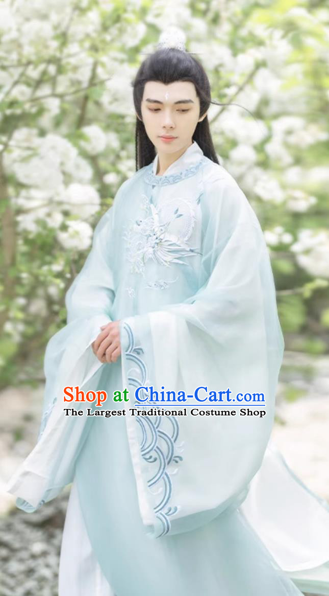 Traditional Chinese Tang Dynasty Young Childe Embroidered Clothing Light Green Hanfu Dress Ancient China Royal Prince Costume