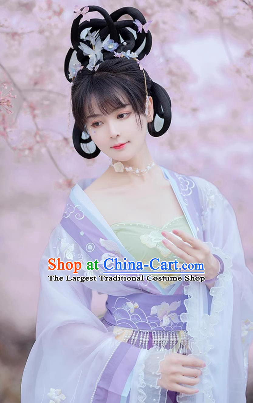 Traditional Chinese Purple Hanfu Dress Ancient China Flower Fairy Costume Jin Dynasty Princess Embroidered Clothing