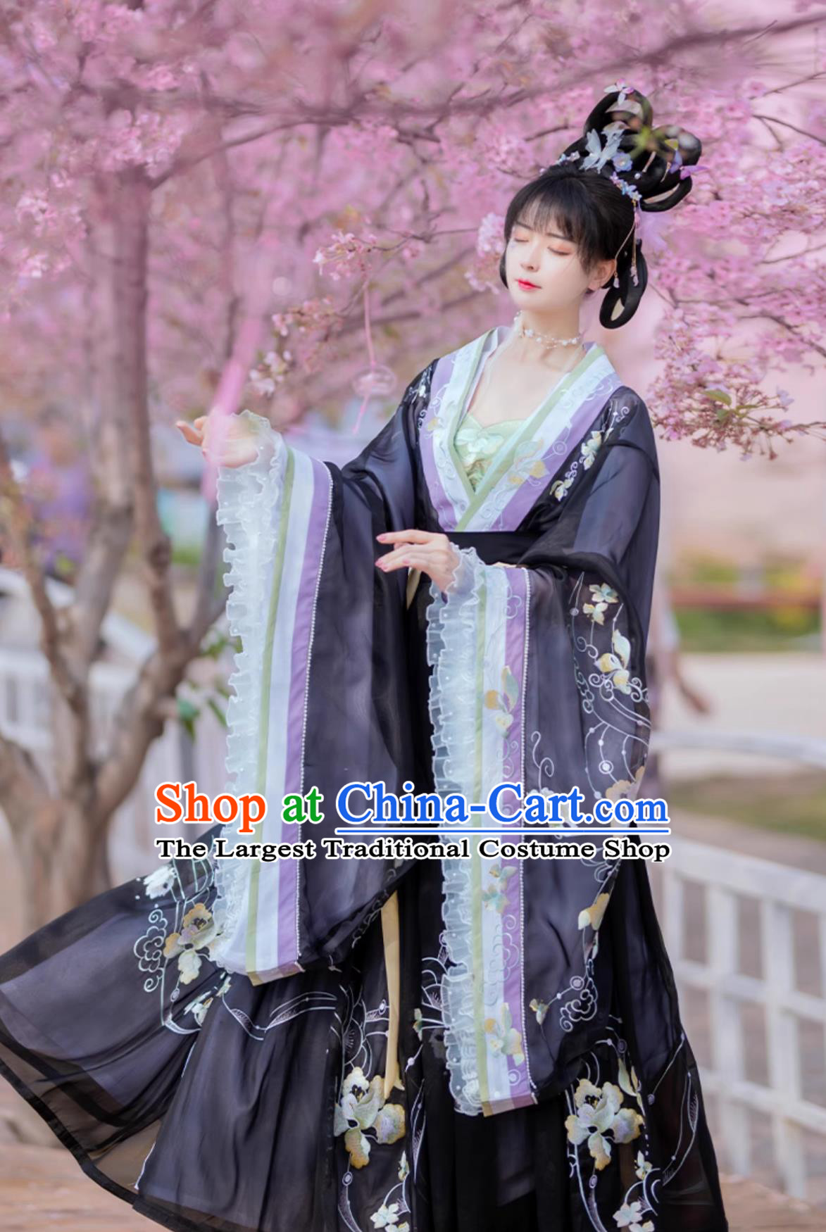 Jin Dynasty Princess Embroidered Clothing Traditional Chinese Black Hanfu Dress Ancient China Flower Fairy Costume
