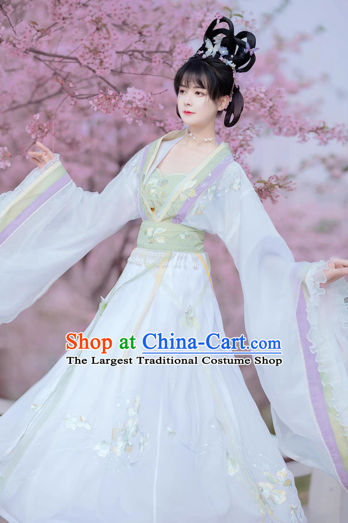 Traditional Chinese Jin Dynasty Princess Clothing Embroidered White Hanfu Dress Ancient China Goddess Costume