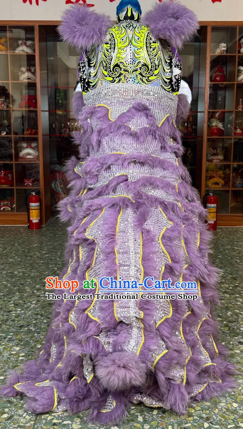 Purple Fur Chinese Traditional Lion Dance Costume Handmade Lion Head Dancing Lion Clothing Complete Set