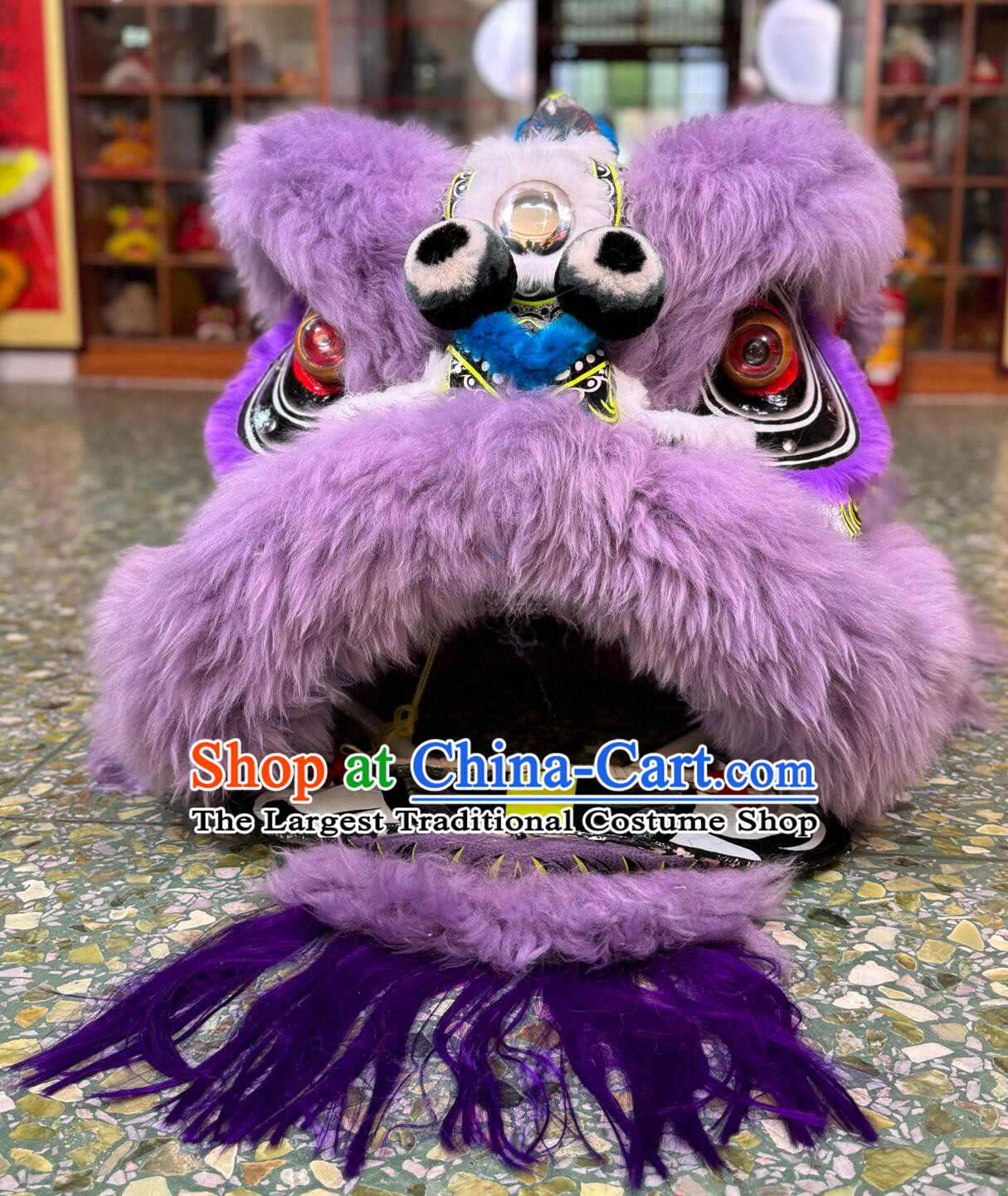 Purple Fur Chinese Traditional Lion Dance Costume Handmade Lion Head Dancing Lion Clothing Complete Set
