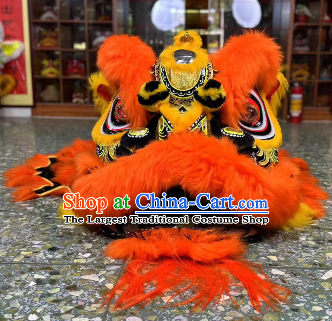 Orange Fur Handmade Lion Head Chinese Dancing Lion Clothing Traditional Lion Dance Costume Complete Set