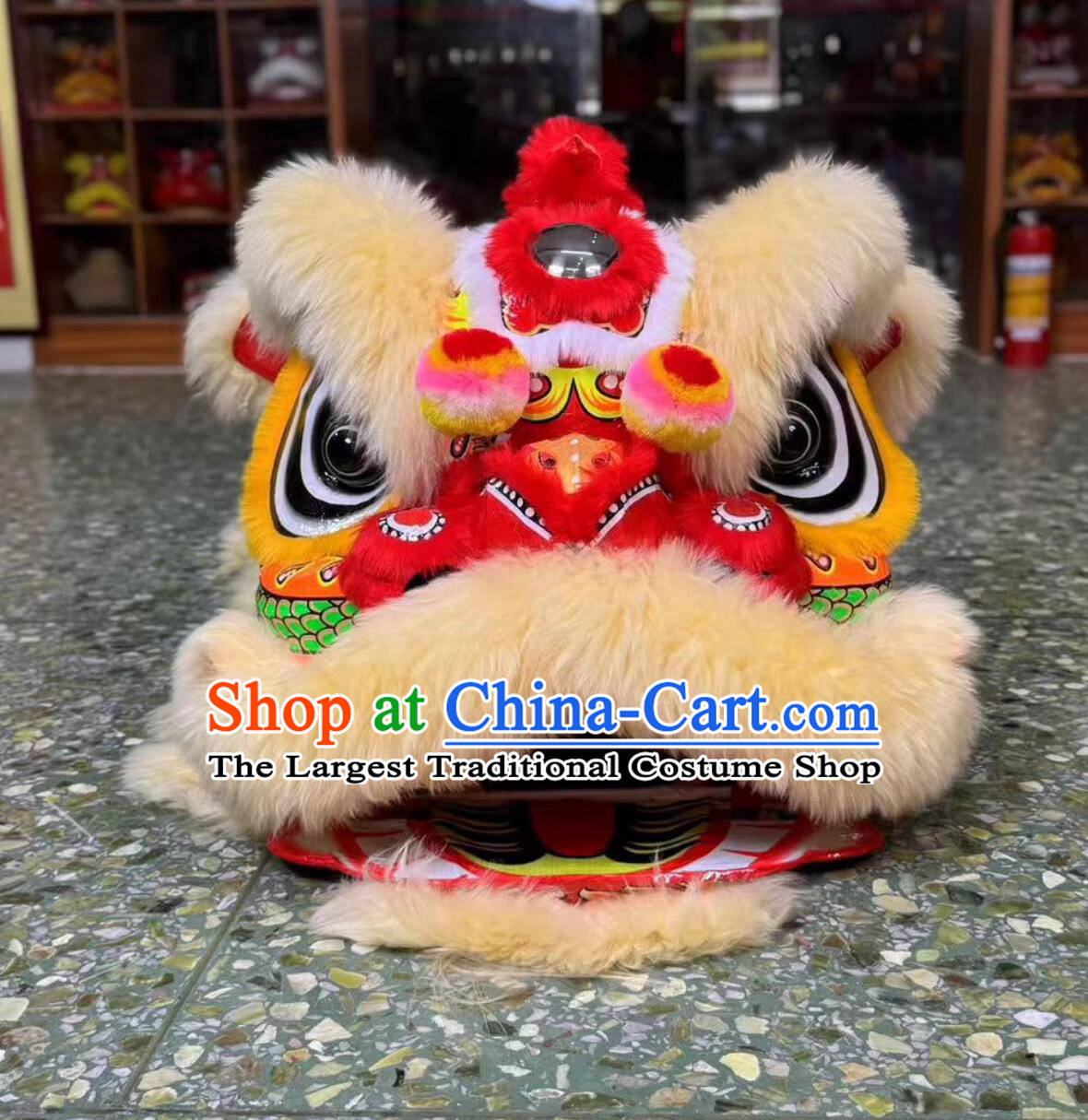 Beige Fur Chinese Dancing Lion Clothing Handmade Fut San Lion Head Traditional Lion Dance Costume Complete Set