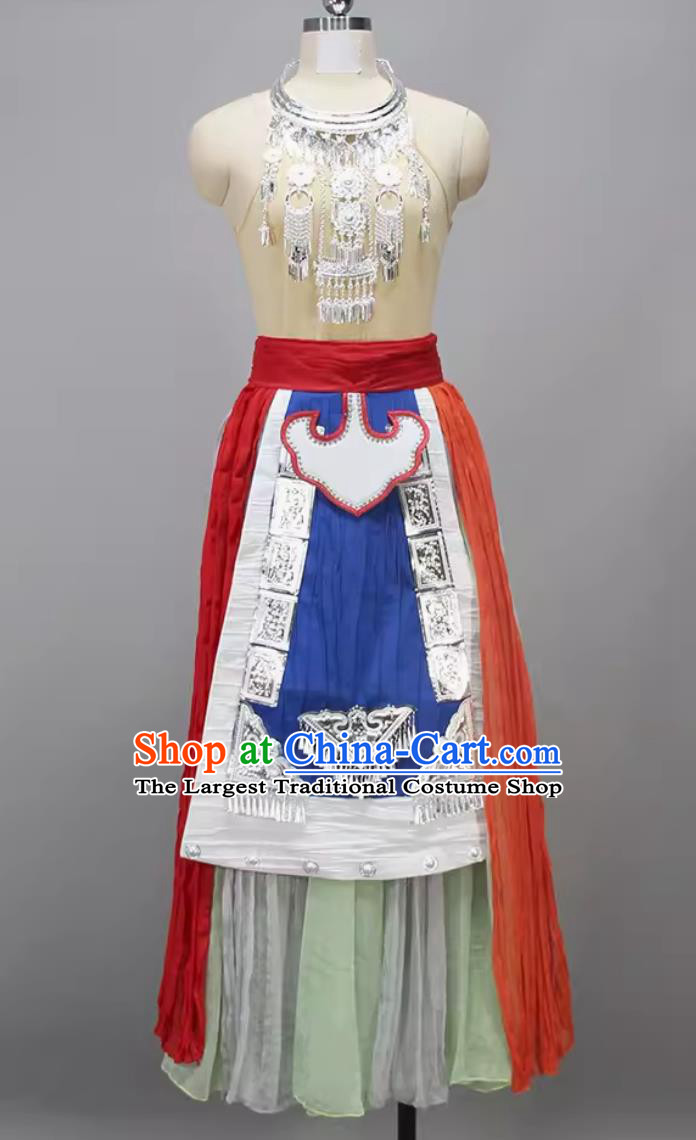 Chinese Dance Competition Clothing Qiang Nationality Dance Dress The Mountain Whisperer Ethnic Women Group Dance Costume