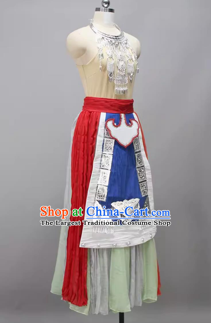 Chinese Dance Competition Clothing Qiang Nationality Dance Dress The Mountain Whisperer Ethnic Women Group Dance Costume