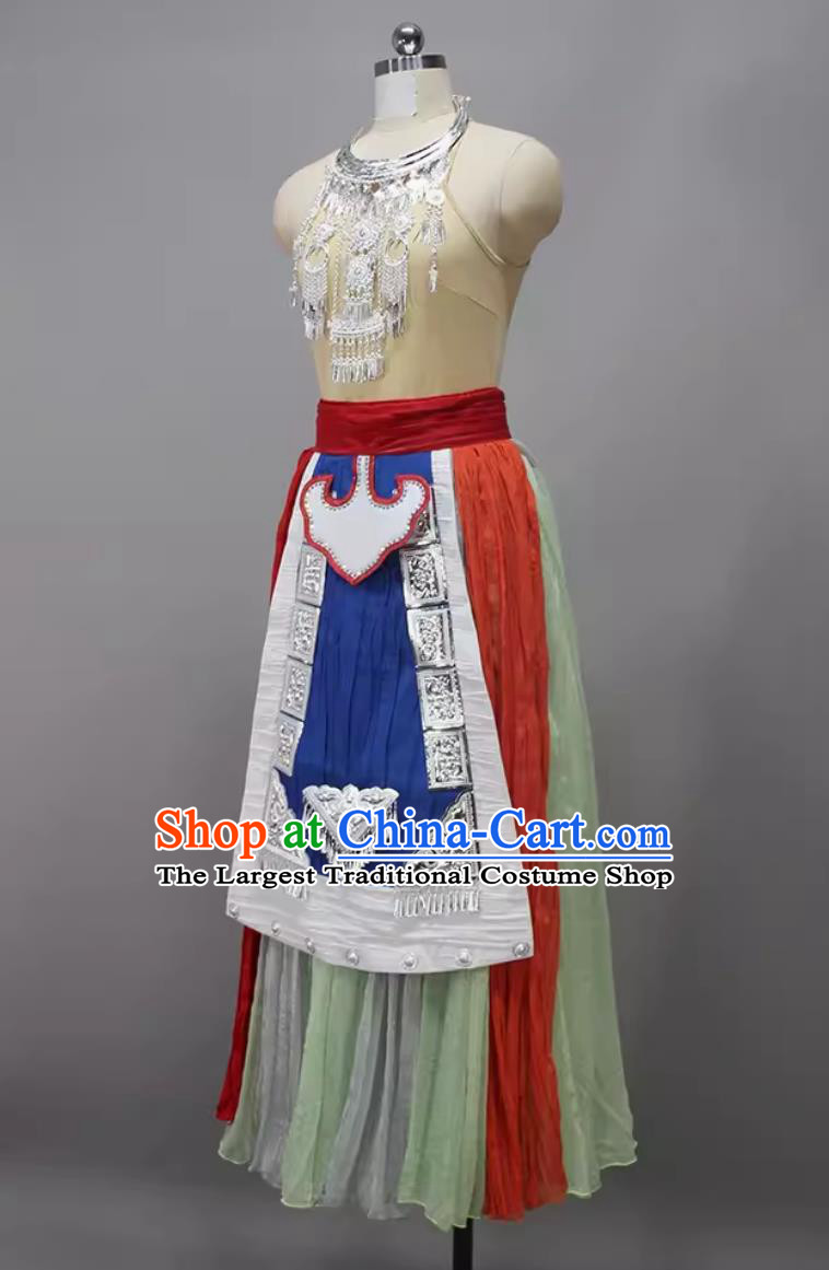Chinese Dance Competition Clothing Qiang Nationality Dance Dress The Mountain Whisperer Ethnic Women Group Dance Costume