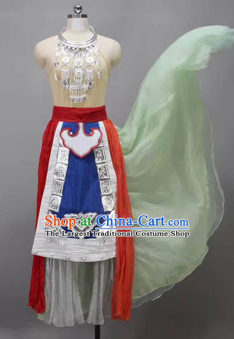 Chinese Dance Competition Clothing Qiang Nationality Dance Dress The Mountain Whisperer Ethnic Women Group Dance Costume