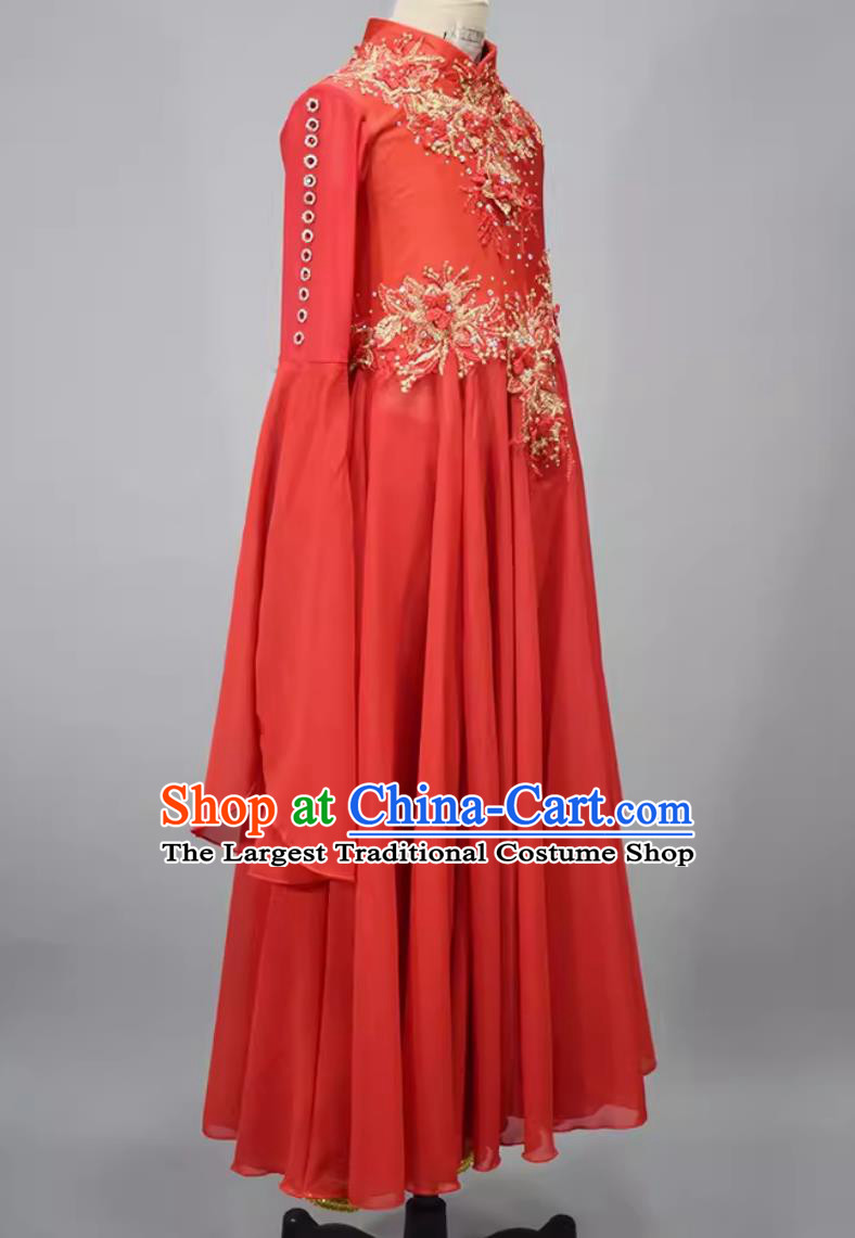 Chinese Classical Dance Clothing China Ethnic Dance Red Dress Kazak Nationality Girl Dance Costume