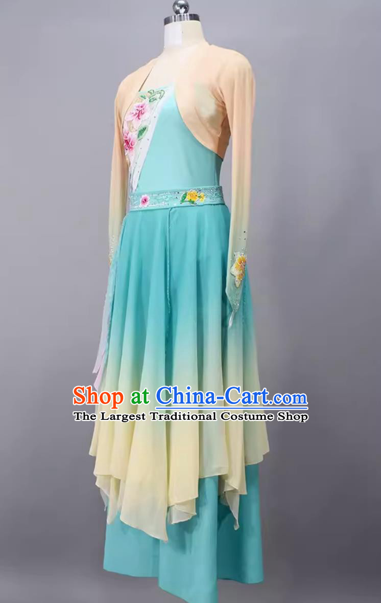 Chinese Fan Dance Costume Classical Dance Liu Guang Clothing China Woman Solo Dance Blue Dress
