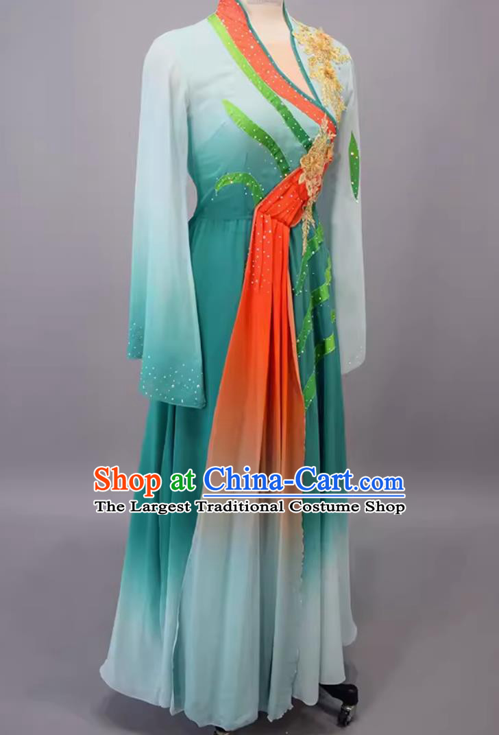 Cai Ju Dong Li Xia Women Group Dance Green Dress Chinese Classical Dance Costume China Fan Dance Clothing