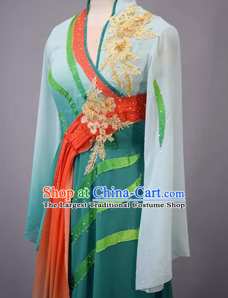 Cai Ju Dong Li Xia Women Group Dance Green Dress Chinese Classical Dance Costume China Fan Dance Clothing