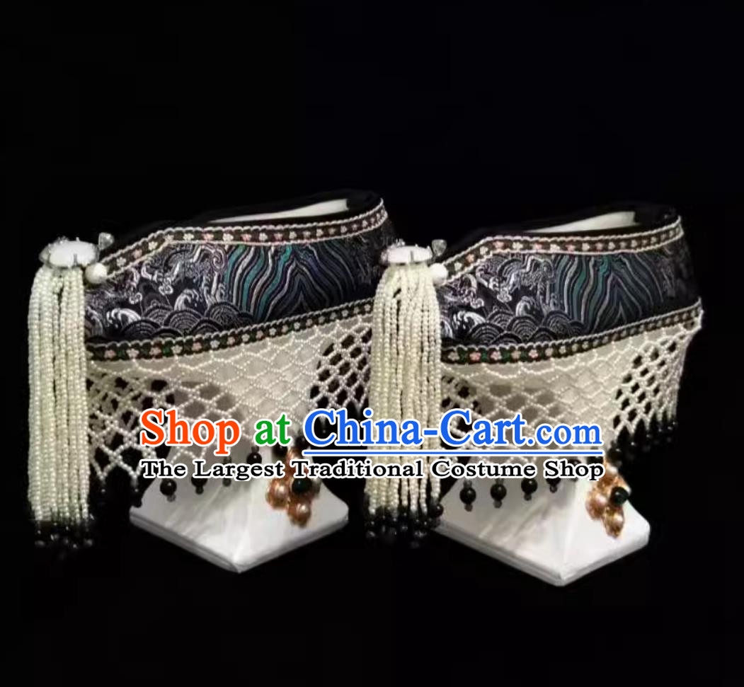 Handmade Traditional Qing Dynasty Palace Woman Pearls Shoes Ruyi Royal Love in the Palace Ancient Chinese Empress Platform Shoes
