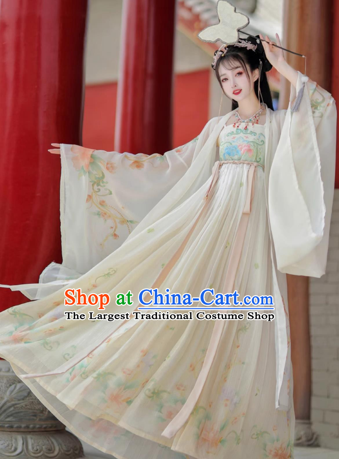 Chinese Tang Dynasty Young Lady Costume Ancient China Palace Princess Clothing Traditional Beige Hanfu Hezi Dress