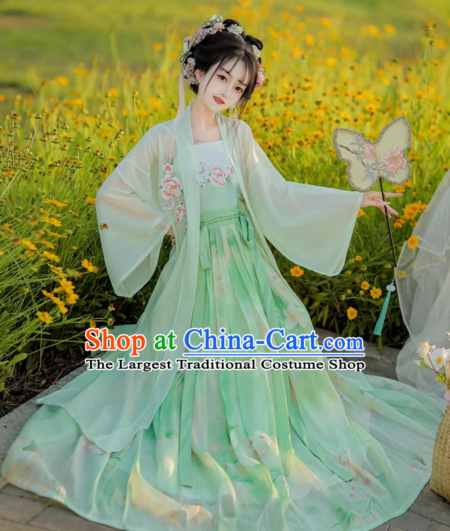 Ancient China Young Lady Clothing Traditional Green Hanfu Dress Chinese Song Dynasty Costume