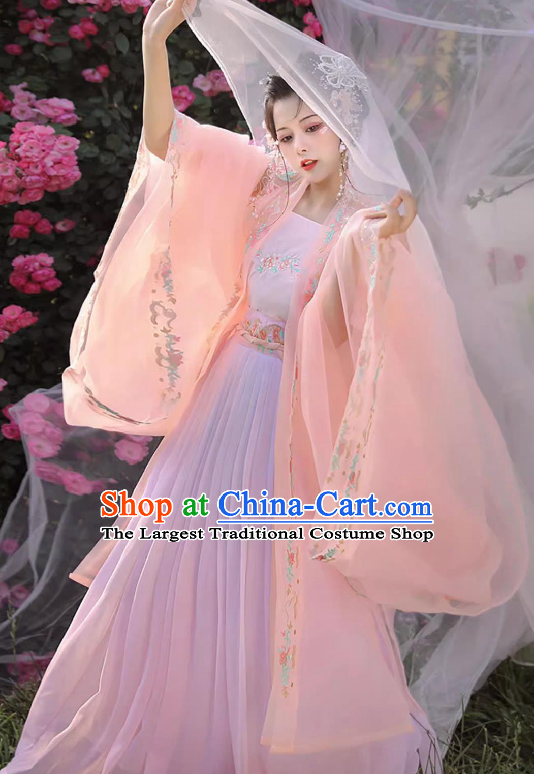 Chinese Embroidered Pink Hanfu Dress Ancient China Song Dynasty Woman Costume Traditional Dance Clothing