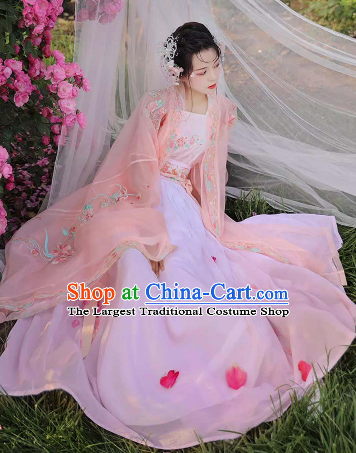 Chinese Embroidered Pink Hanfu Dress Ancient China Song Dynasty Woman Costume Traditional Dance Clothing