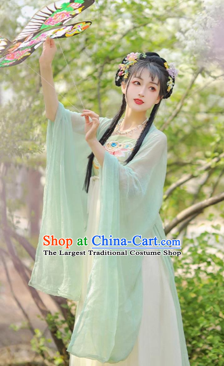 Chinese Traditional Clothing Tang Dynasty Hanfu Green Hezi Dress Ancient China Young Lady Costume