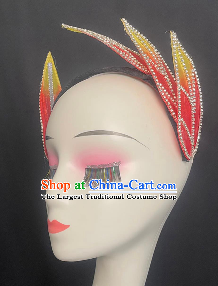Chinese Women Group Dance Red Leaf Headgear Handmade Spring Festival Gala Opening Dance Headpiece