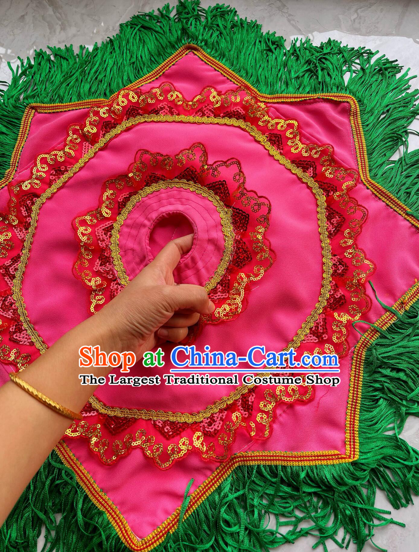 Traditional Chinese Yangko Dance Handkerchief Handmade Pink Peony Dance Handkerchief