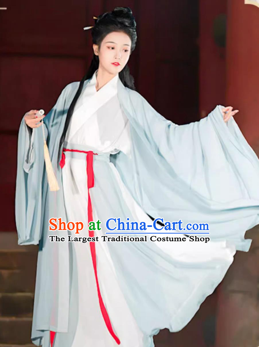 Traditional Blue Hanfu Dresses Ancient China Swordswoman Costume Chinese Jin Dynasty Clothing