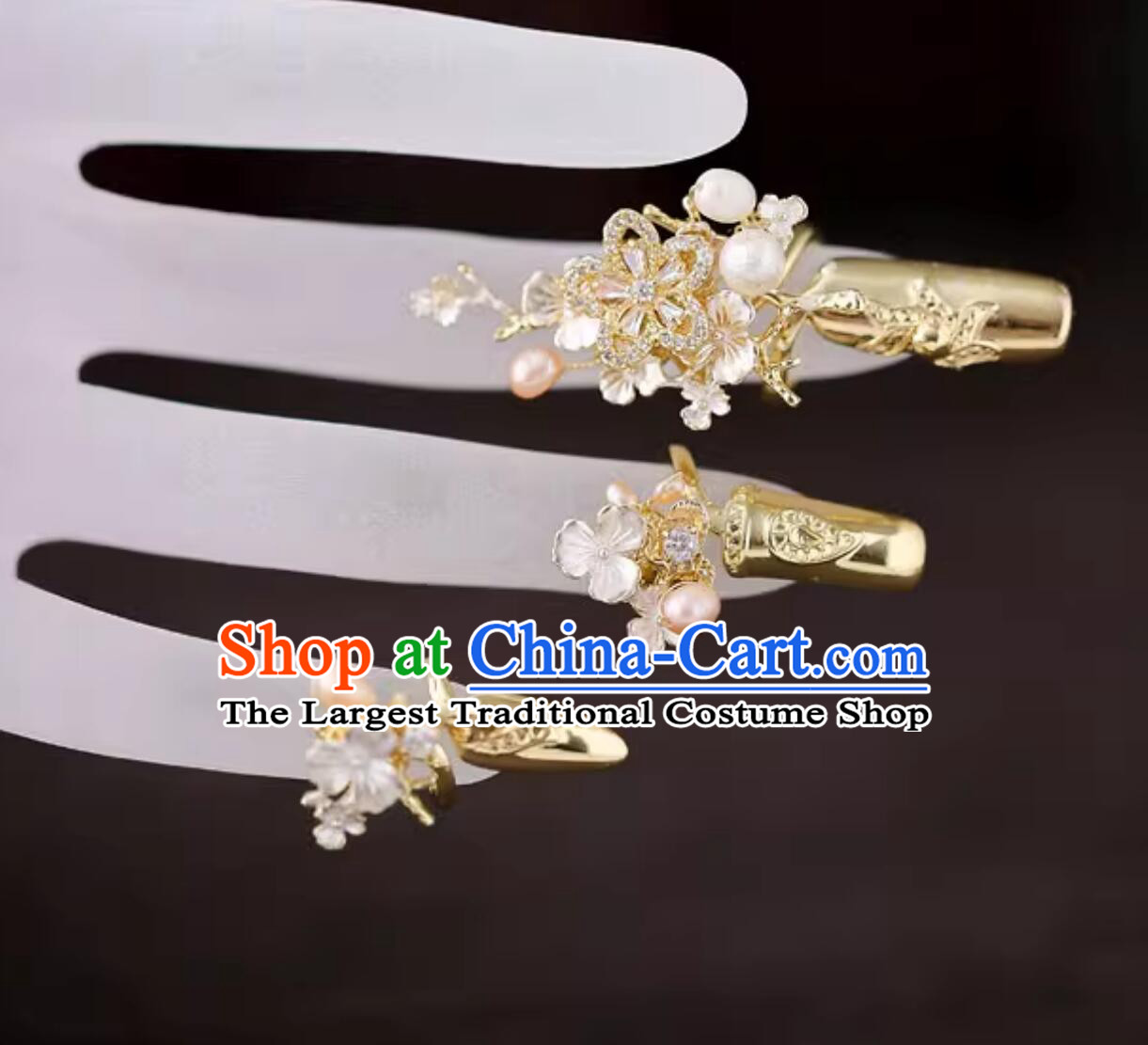 Handmade Wedding Fingernail Accessories Traditional Chinese Golden Nail Wraps for Women