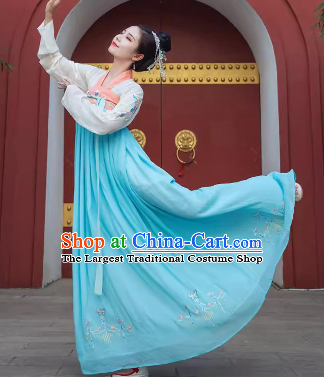 Traditional Chinese Hanfu Ruqun Tang Dynasty Young Lady Blue Dress Ancient Fairy Costume