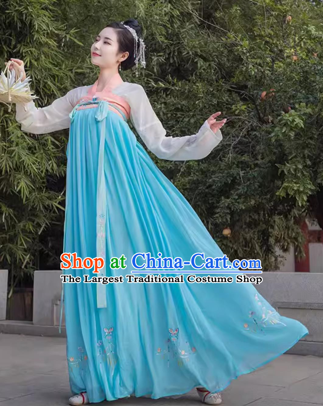 Traditional Chinese Hanfu Ruqun Tang Dynasty Young Lady Blue Dress Ancient Fairy Costume
