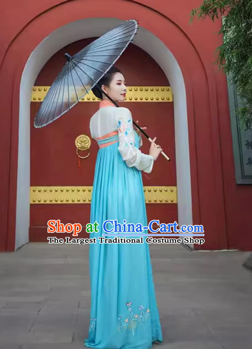 Traditional Chinese Hanfu Ruqun Tang Dynasty Young Lady Blue Dress Ancient Fairy Costume