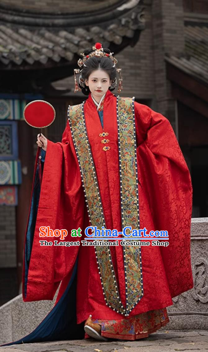 Traditional Chinese Wedding Hanfu Dresses Ancient Ming Dynasty Bride and Groom  Costumes Complete Set