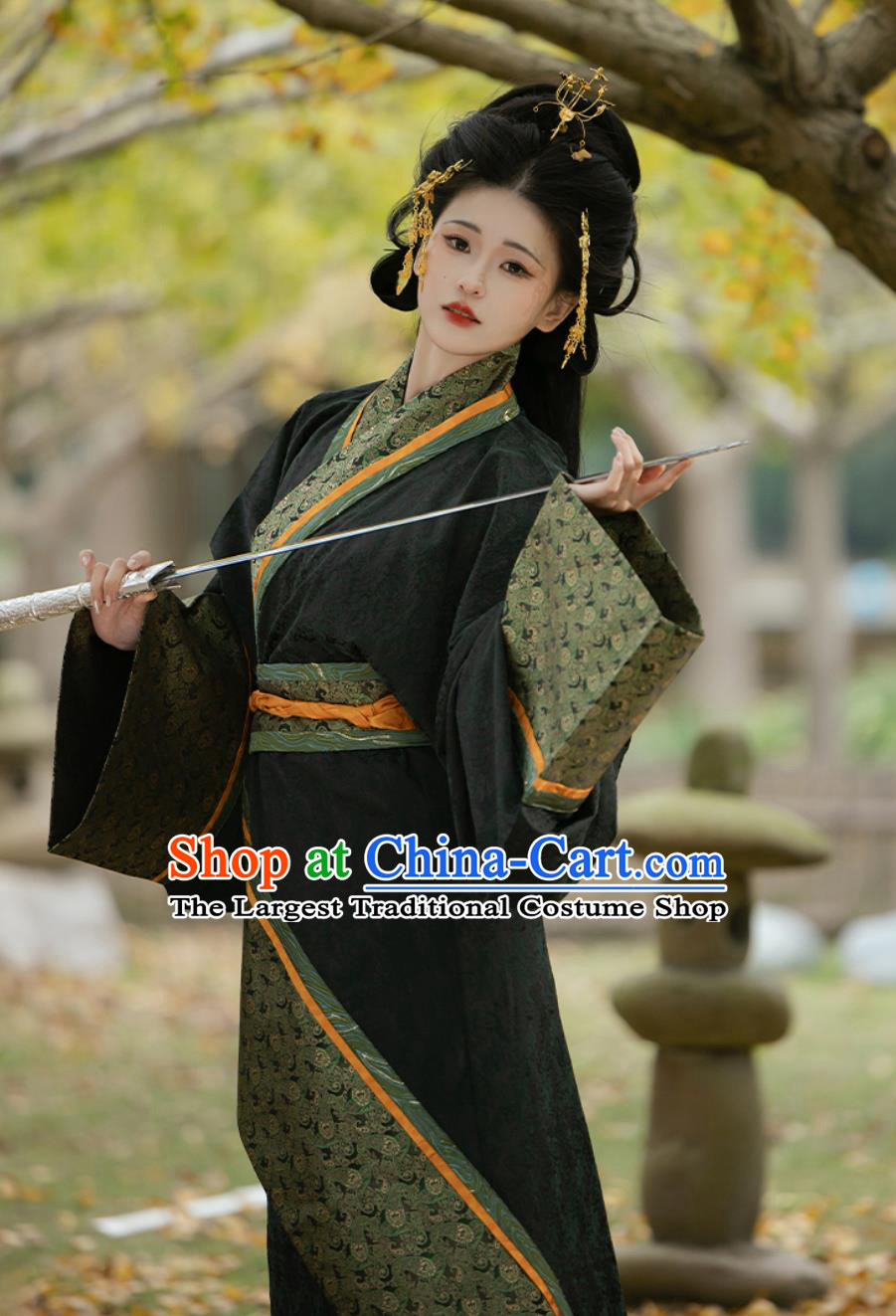 Chinese Warring States Robe Traditional Black Hanfu Dress Ancient China Royal Princess Costume