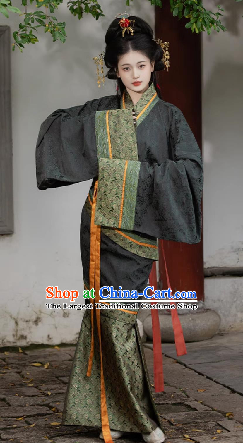Chinese Warring States Robe Traditional Black Hanfu Dress Ancient China Royal Princess Costume