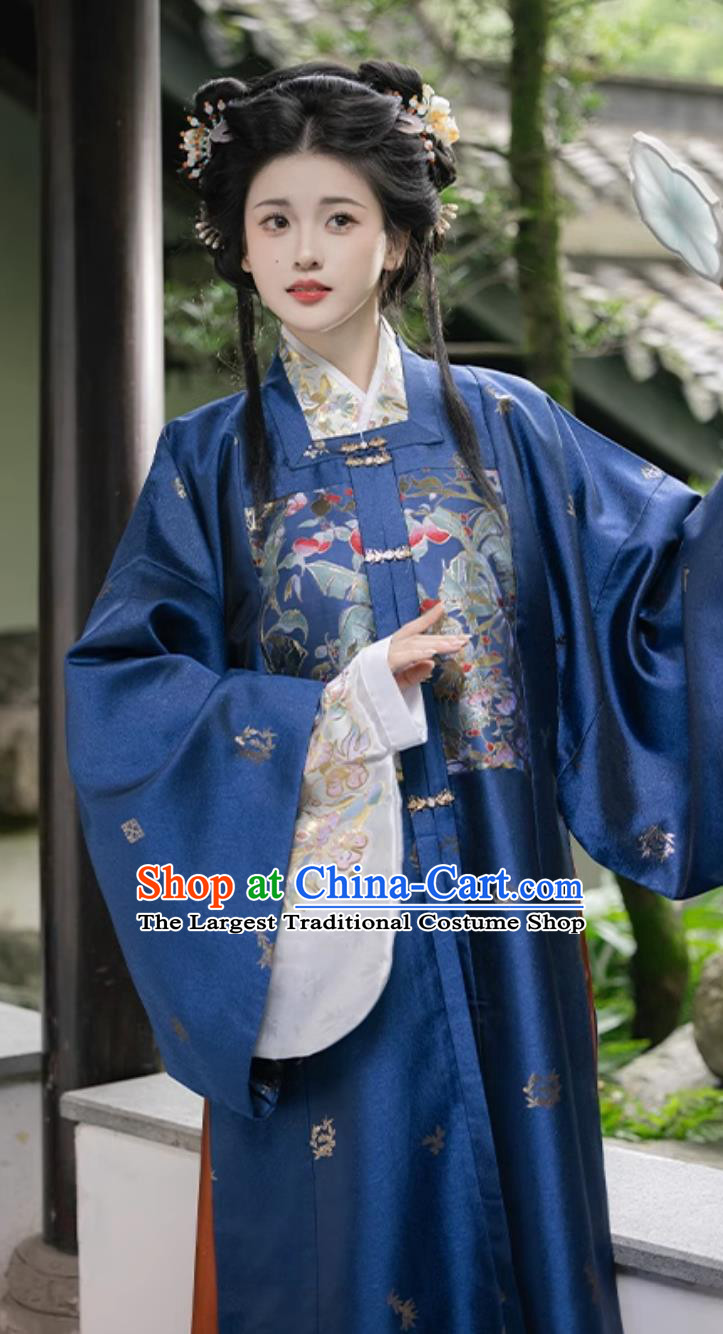Ancient China Noble Lady Costume Traditional Hanfu Dress Chinese Ming Dynasty Brocade Blouse and Mamian Skirt Complete Set