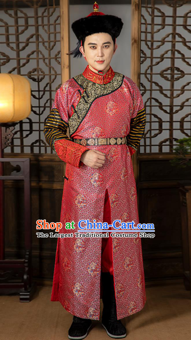Chinese Qing Dynasty Eunuch Clothing Ancient China Court Servant Costume Traditional Red Official Robe